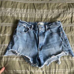 Abercrombie & Fitch High Rise Mom Shorts Light Blue Distressed Denim Shorts